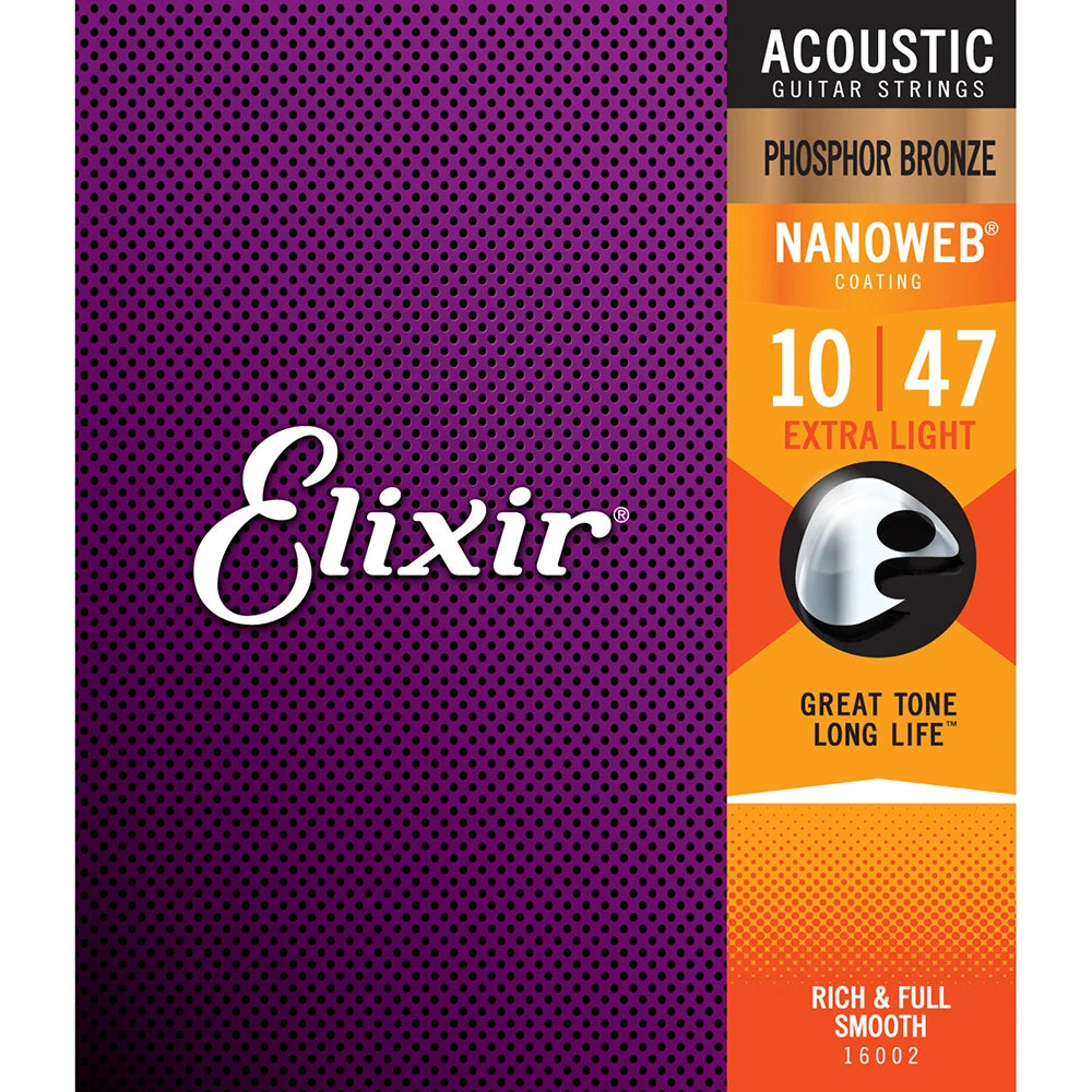 Elixir Phosphor Bronze Acoustic Guitar Strings w NANOWEB Coating 10-47 Extra Light