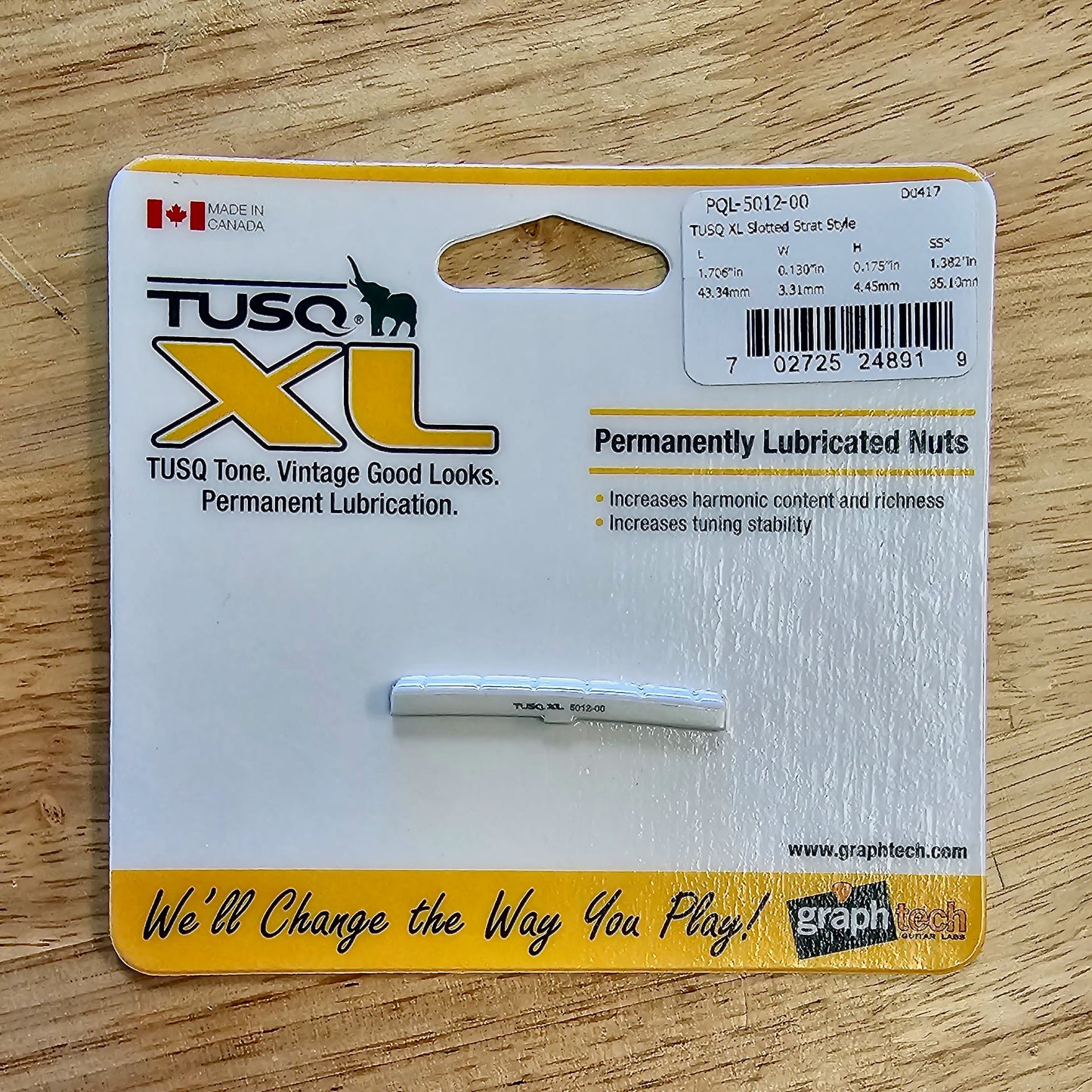 Graphtech TUSQ XL 5012-00 Nut Slotted Flat or Curved Bottom R12 L43.34mm