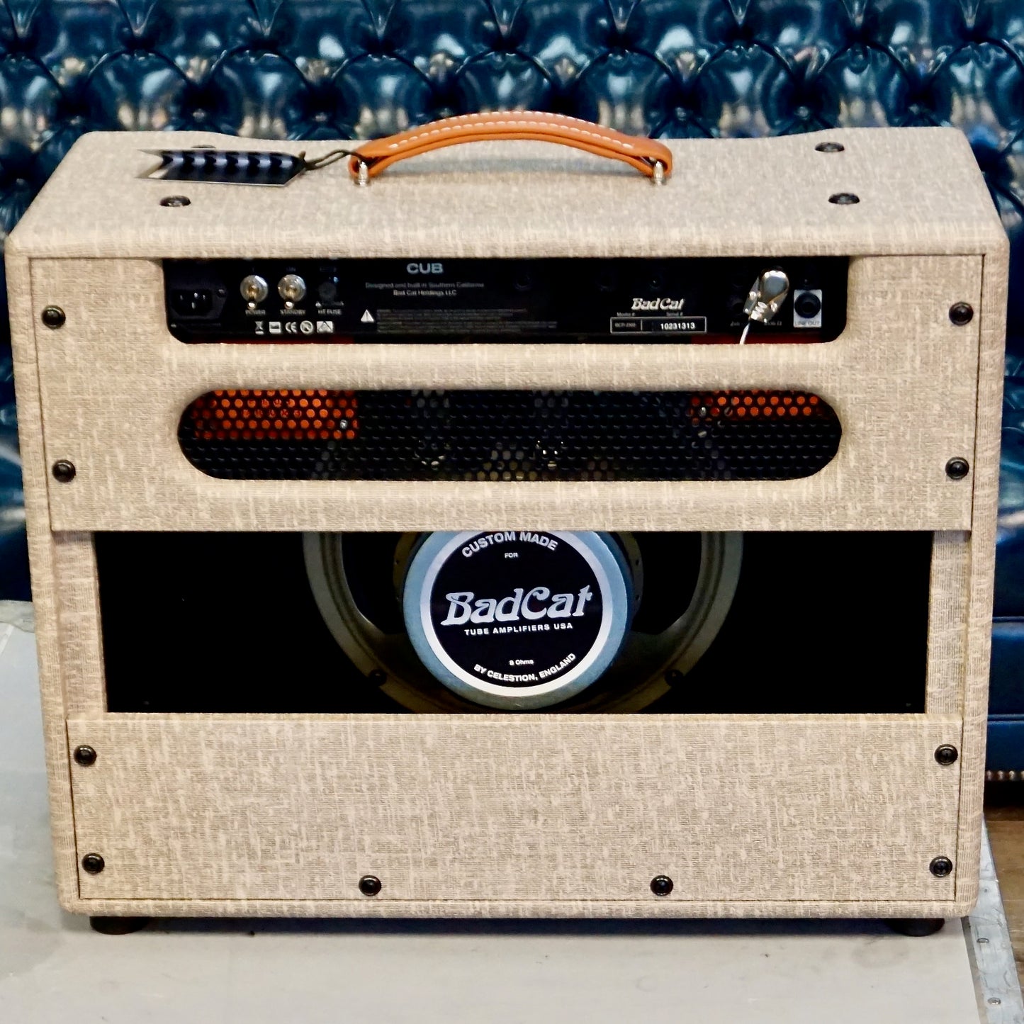 Bad Cat Cub Combo Fawn Tolex, Gold Weave Grill, Gold Piping, Brown Handle