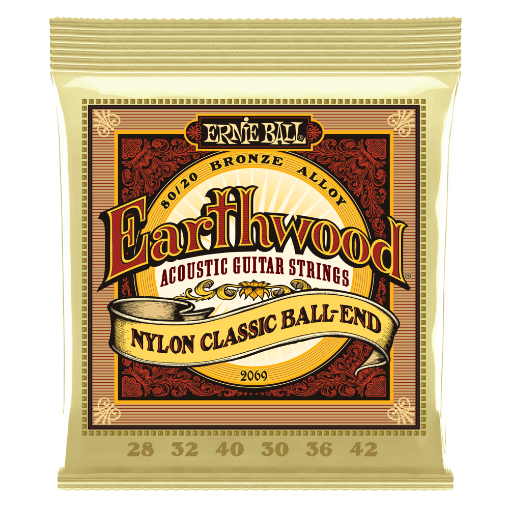 Ernie Ball 80/20 Bronze Nylon Ball End Folk/Classical Strings Clear & Gold