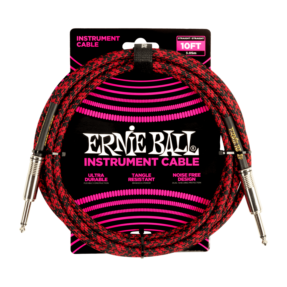 Ernie Ball Braided Instrument Cable Straight/Straight 10ft - Red/Black
