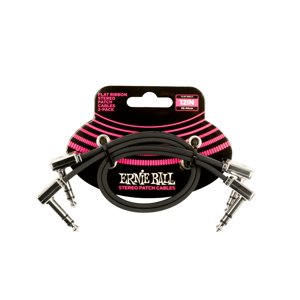 Ernie Ball Flat Ribbon Stereo Patch Cables - 12in - 2 Pack Black