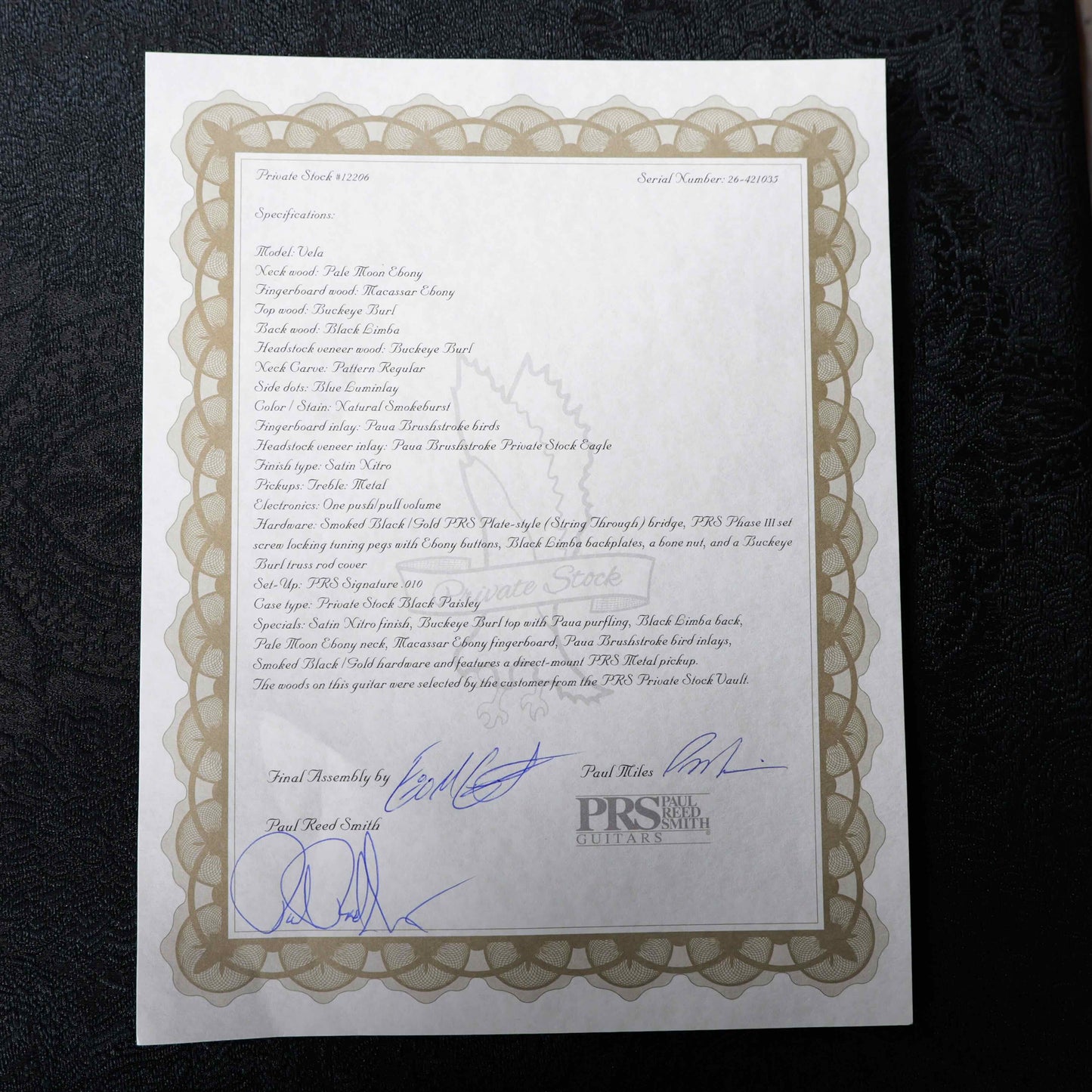 PRS Private Stock Vela Natural Smokeburst