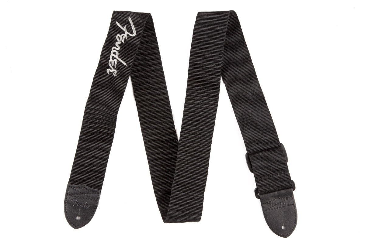 Fender 2" Black Poly Strap w/ Gray Fender Logo