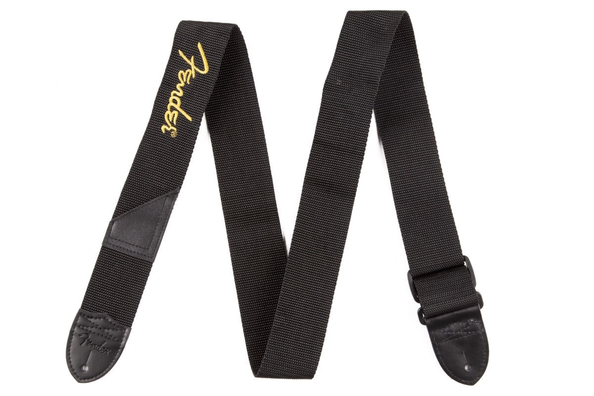 Fender 2" Black Poly Strap w/ Yellow Fender Logo