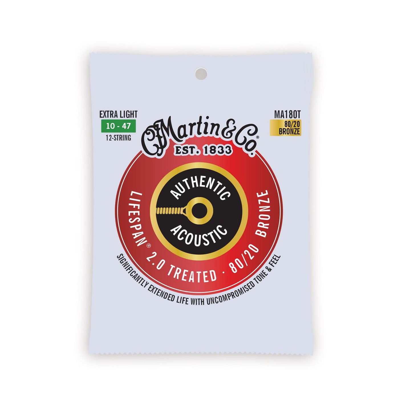 Martin Authentic Acoustic Lifespan® 2.0 Guitar Strings 80/20 Bronze MA180T