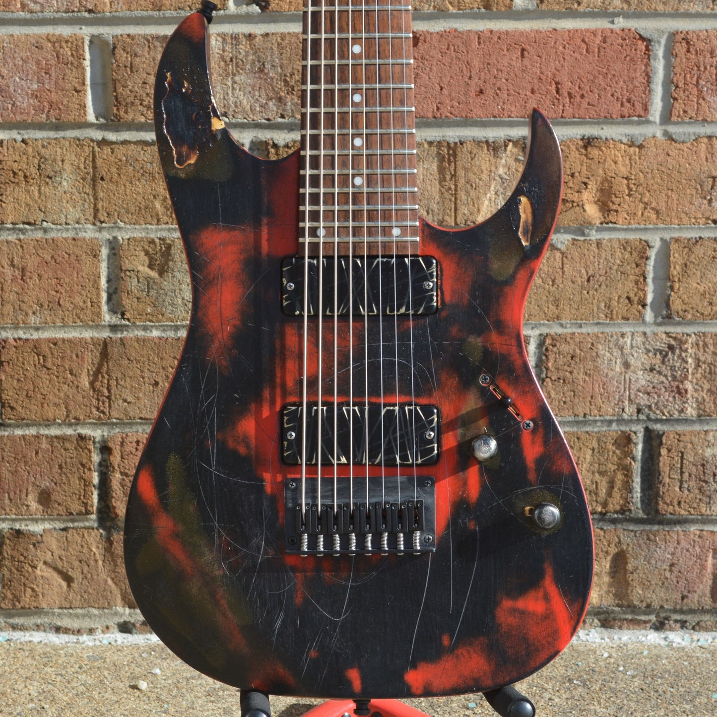 Ibanez Custom R8 w/ Bare Knuckle Cold Sweats Distressed Black and Red Satin