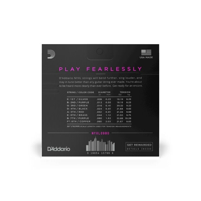 D'Addario 09-80 Super Light 8-String, NYXL Electric Guitar Strings