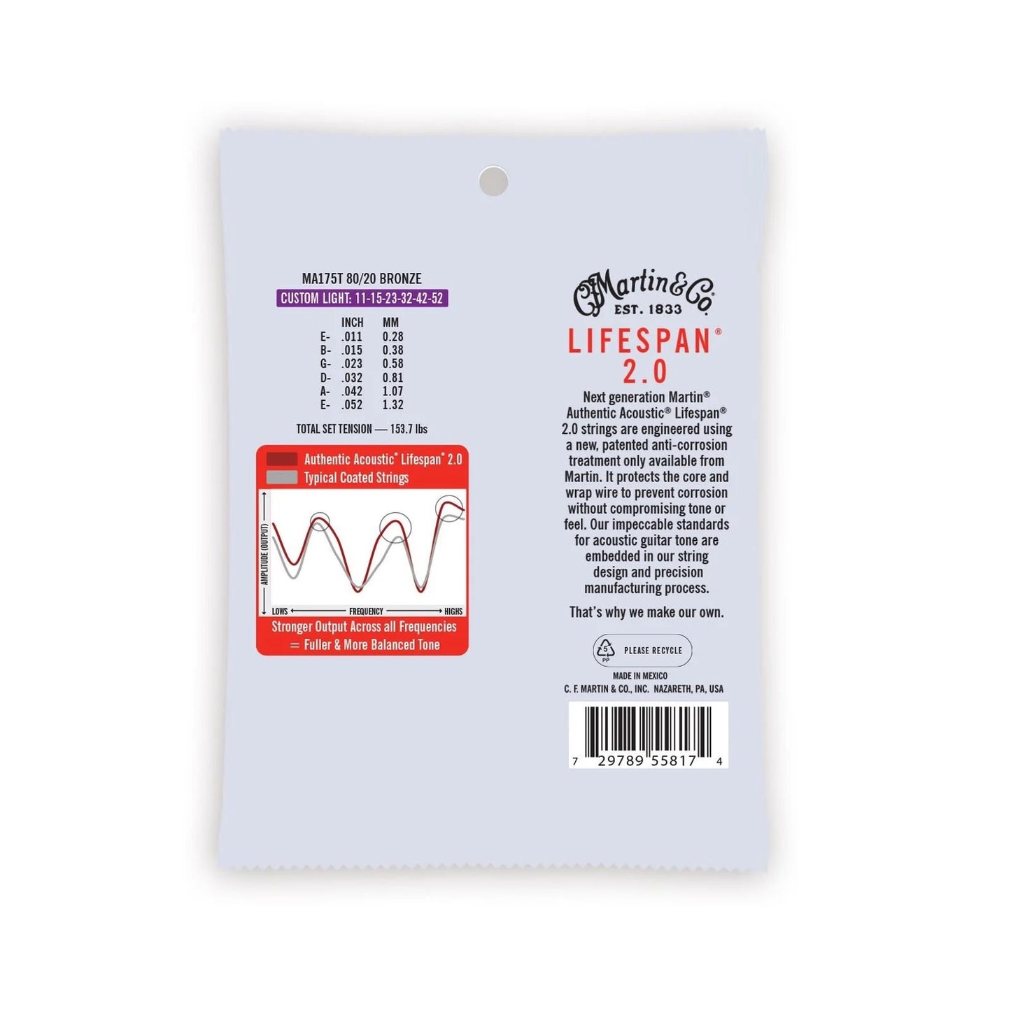 Martin MA175T Authentic Acoustic Lifespan 2.0 Guitar Strings 80/20 Bronze