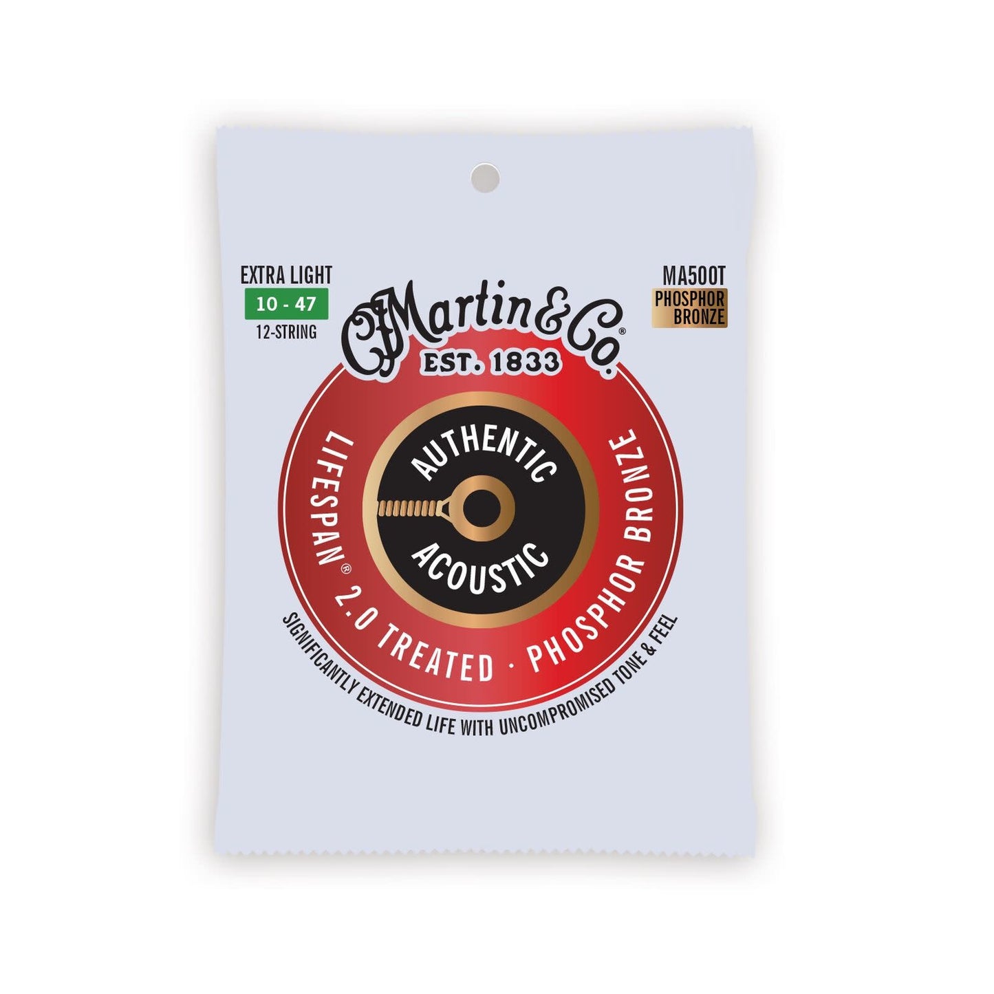 Martin MA500T Authentic Acoustic Lifespan 2.0 Strings Phosphor Bronze Extra Light 12S