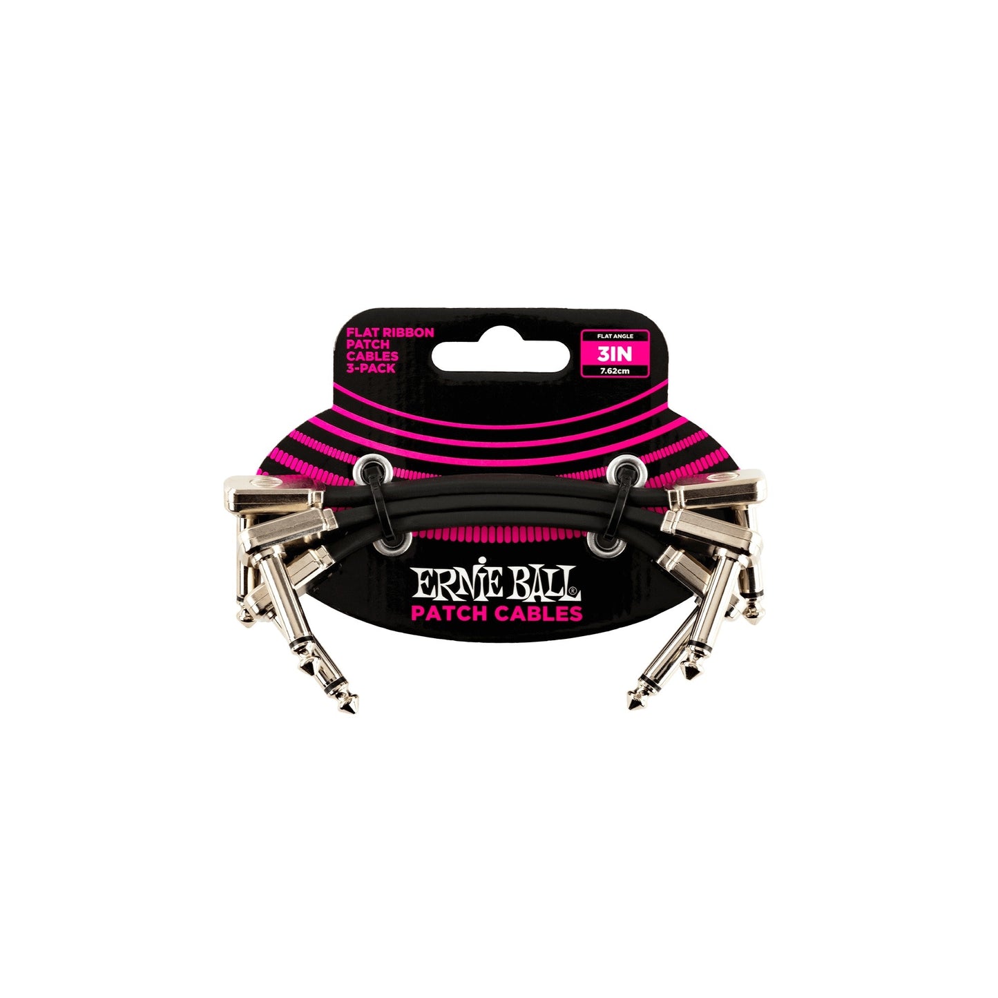 Ernie Ball Flat Ribbon 3" Patch Cable 3 Pack Black