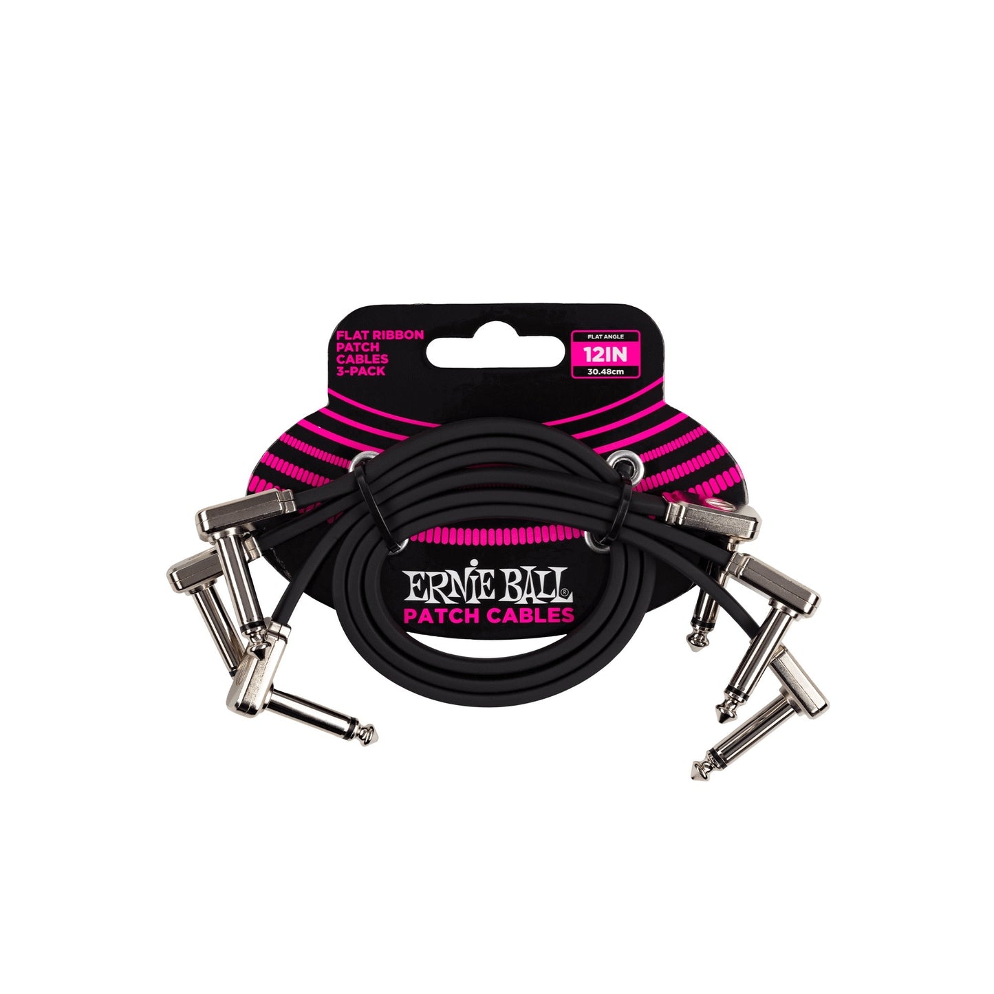 Ernie Ball Flat Ribbon 12" Patch Cable 3 Pack Black