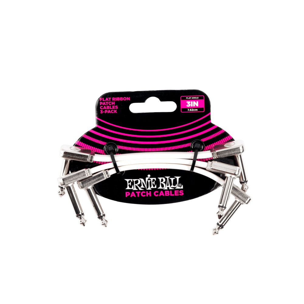 Ernie Ball Flat Ribbon Patch Cables 3 Pack 3" White