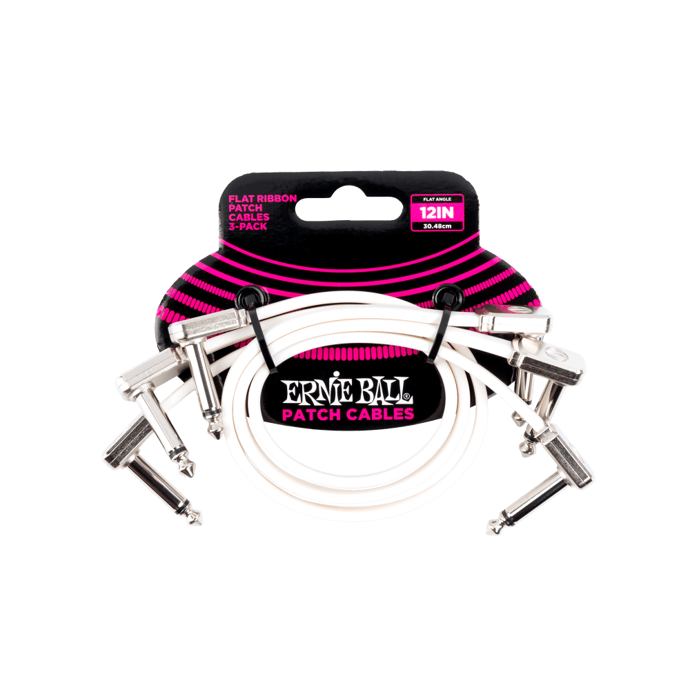 Ernie Ball Flat Ribbon Patch Cables 3 Pack 12" White