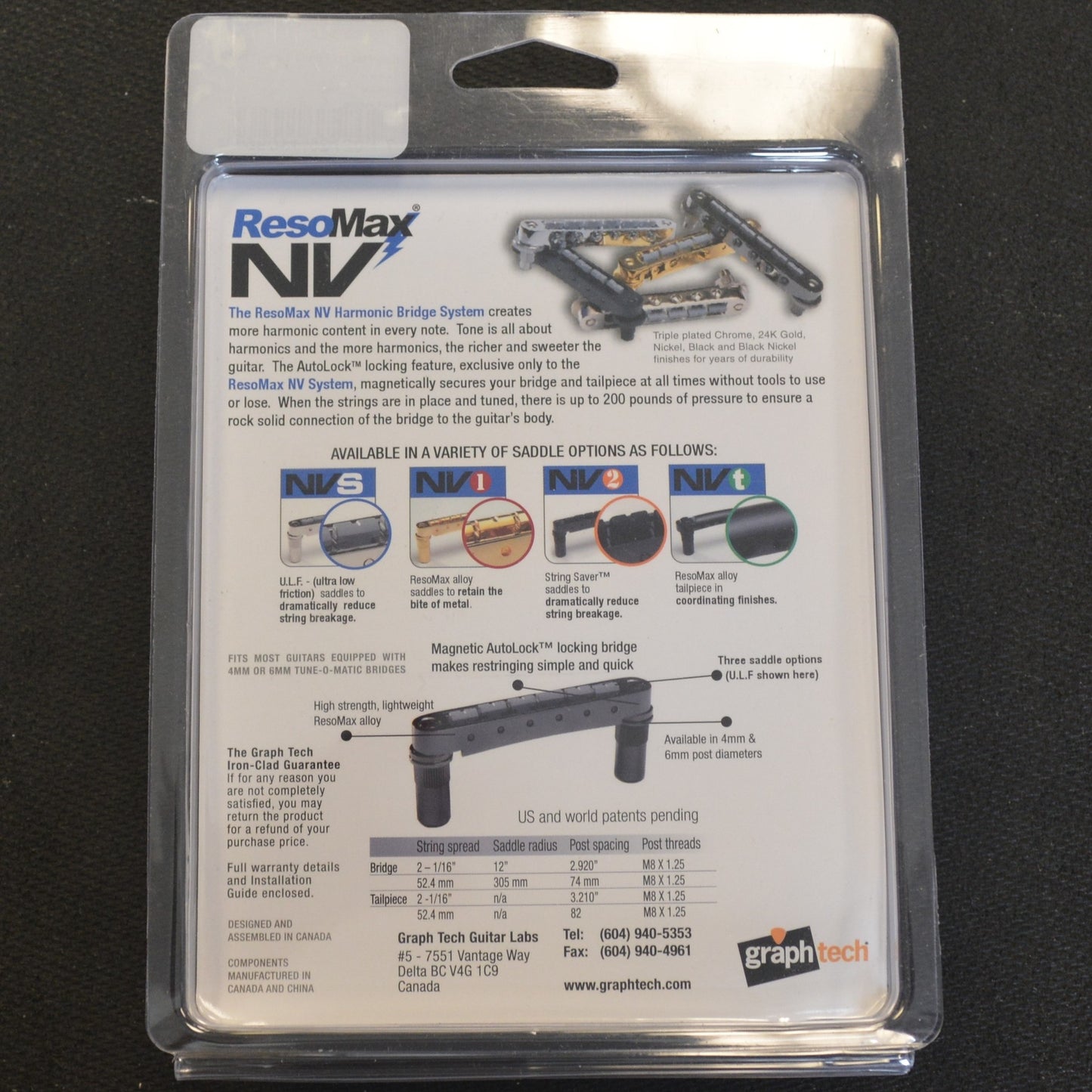 Graph Tech Resomax NV1 Tune-O-Matic 6mm Chrome