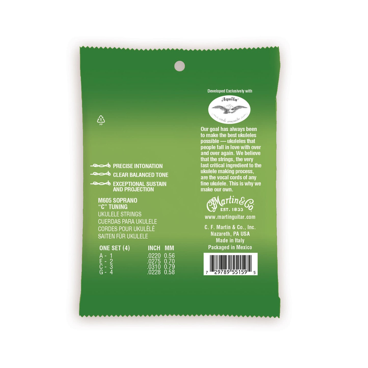 Martin M605 Premium Polygut Ukulele Strings Soprano