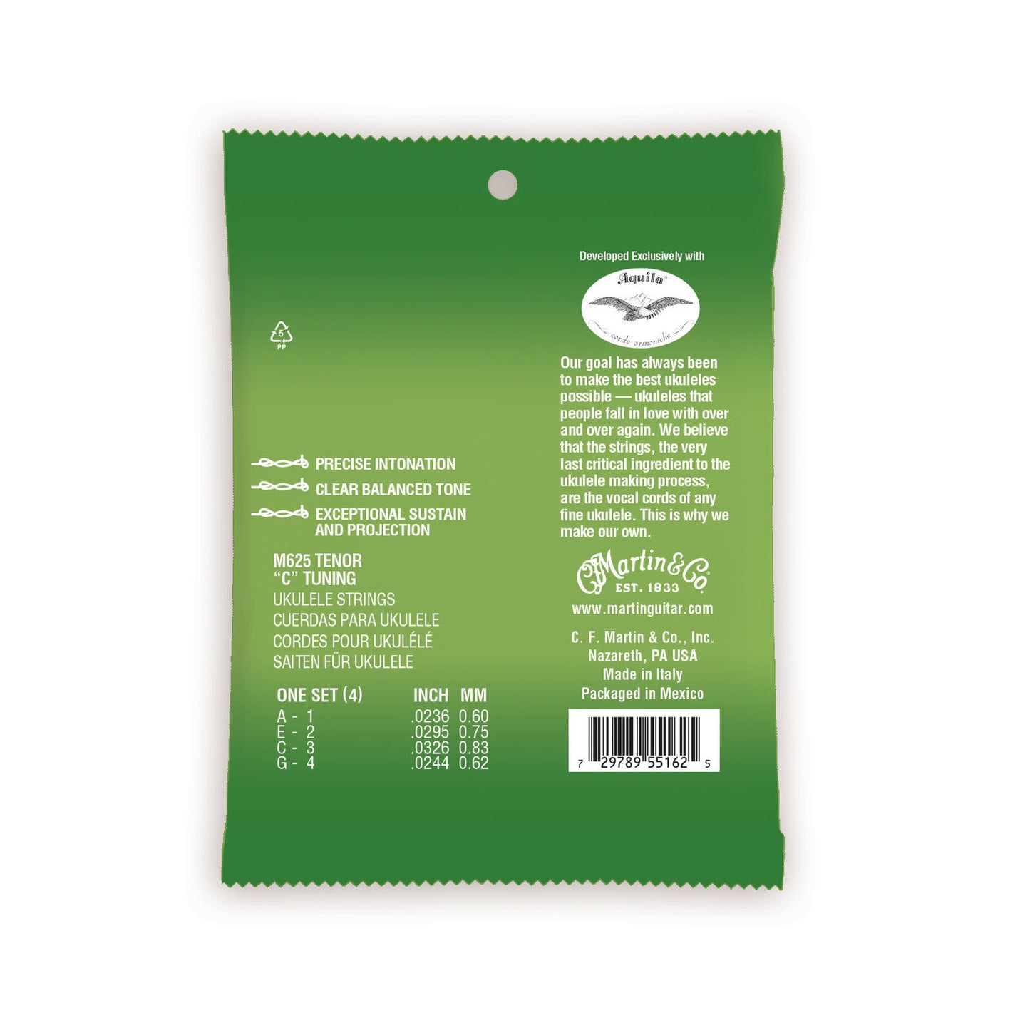 Martin M625 Premium Polygut Ukulele Strings Tenor