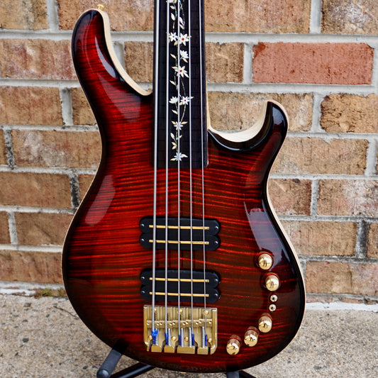 PRS NOS Private Stock Gary Grainger 5 String Fretless Bass Fire Red Smoked Burst