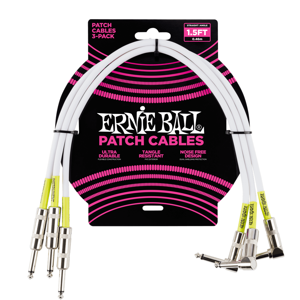 Ernie Ball Classic Patch Cable Straight/Angle 1.5ft - White - 3 Pack