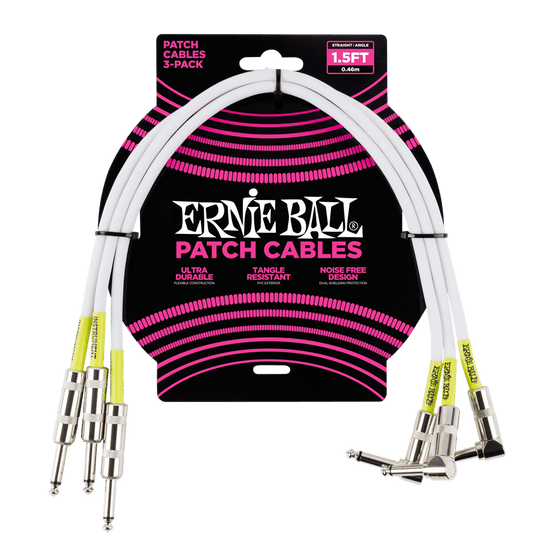 Ernie Ball Classic Patch Cable Straight/Angle 1.5ft - White - 3 Pack