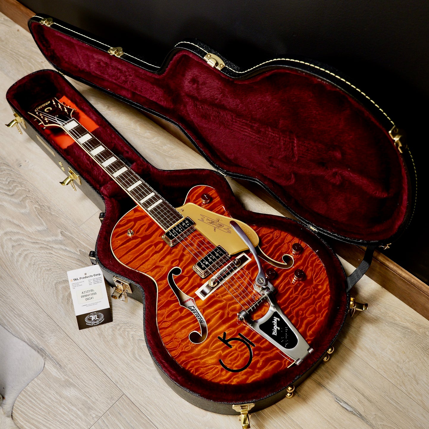 Gretsch G6120TGQM-56 Limited Edition Quilt Classic Chet Atkins Hollow Body with Bigsby Roundup Orange Stain Lacquer