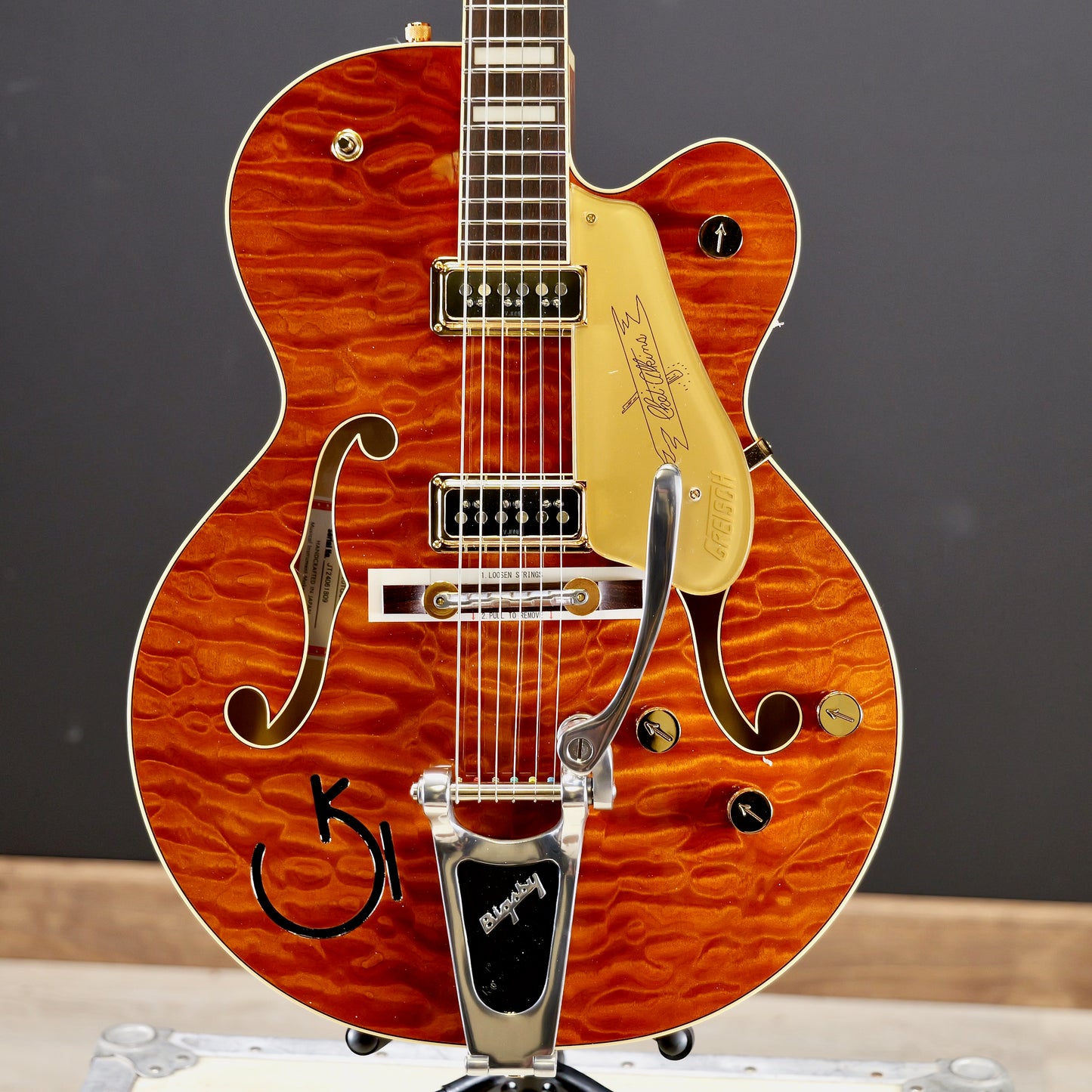 Gretsch G6120TGQM-56 Limited Edition Quilt Classic Chet Atkins Hollow Body with Bigsby Roundup Orange Stain Lacquer