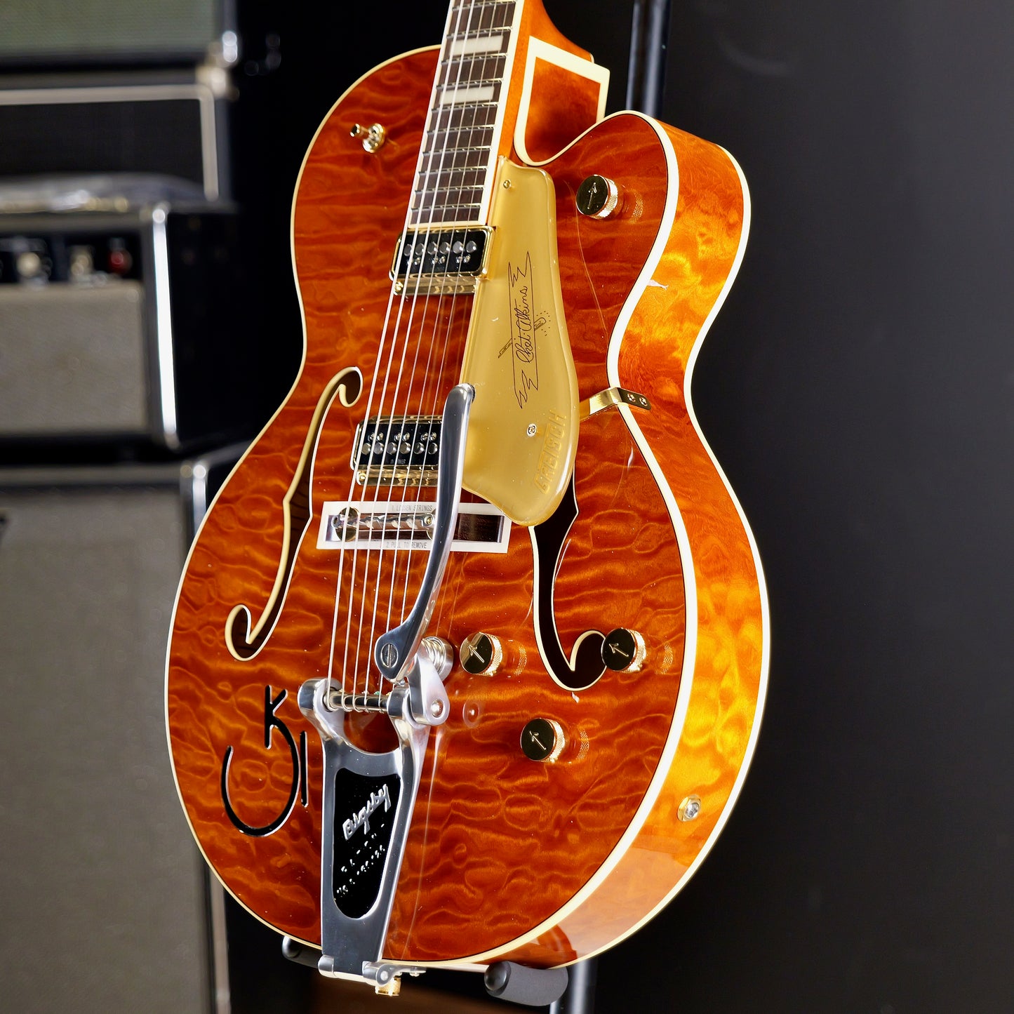 Gretsch G6120TGQM-56 Limited Edition Quilt Classic Chet Atkins Hollow Body with Bigsby Roundup Orange Stain Lacquer