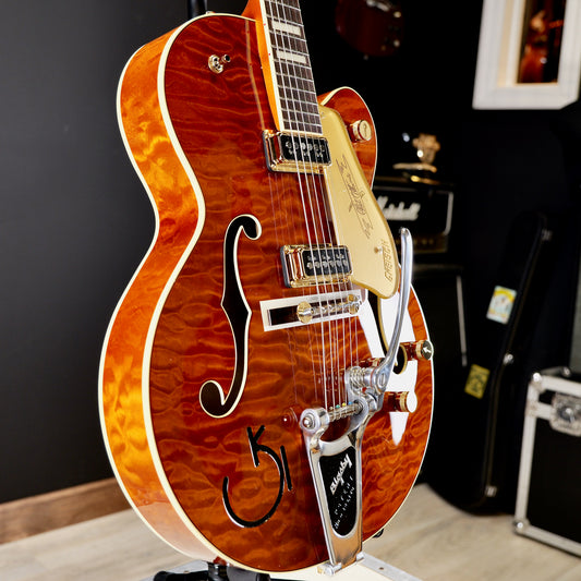 Gretsch G6120TGQM-56 Limited Edition Quilt Classic Chet Atkins Hollow Body with Bigsby Roundup Orange Stain Lacquer