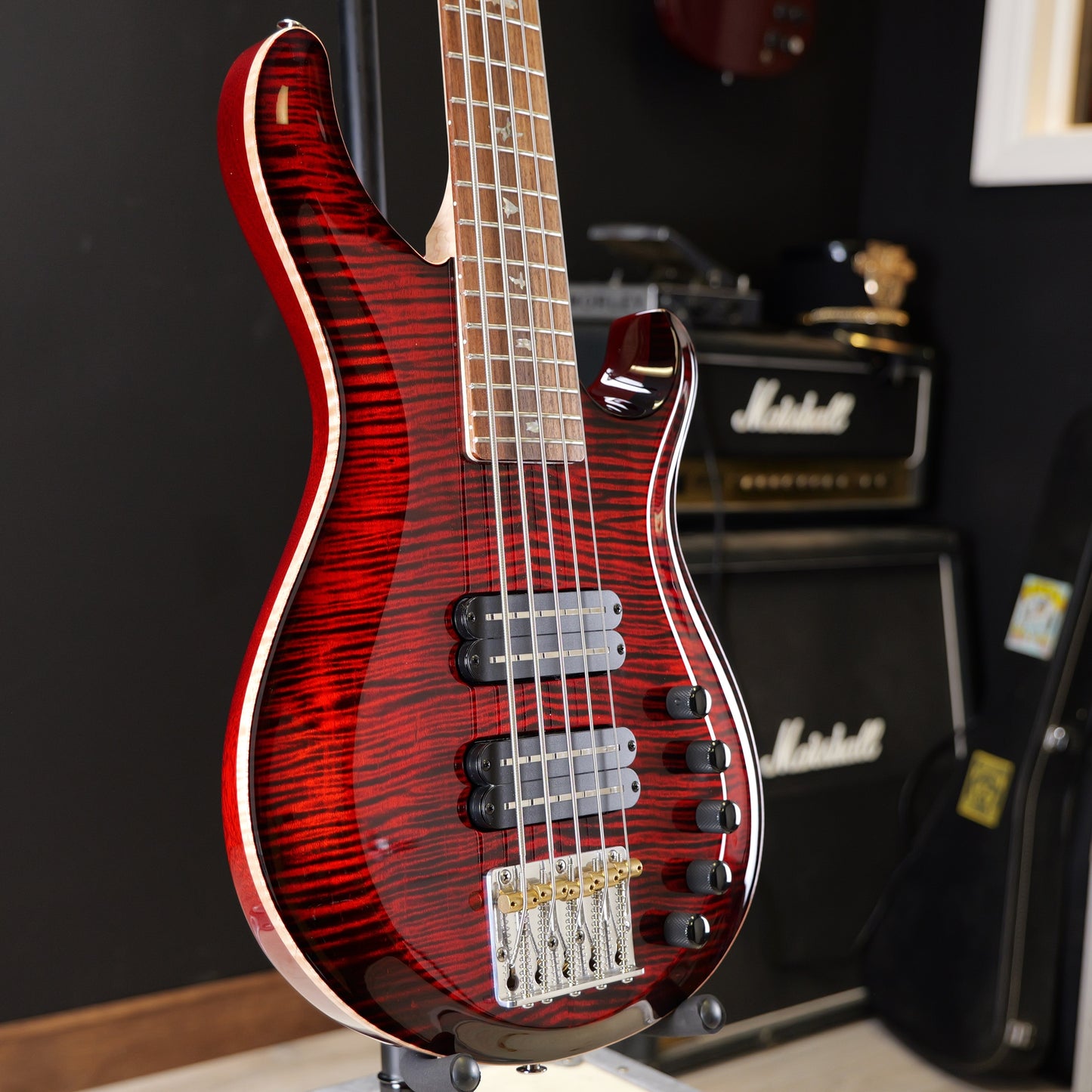 PRS Grainger 5 String Bass 10 Top Fire Red Burst