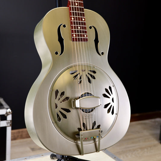 Gretsch G9201 Honey Dipper Round-Neck Brass Body Biscuit Cone Resonator Guitar Shed Roof Finish