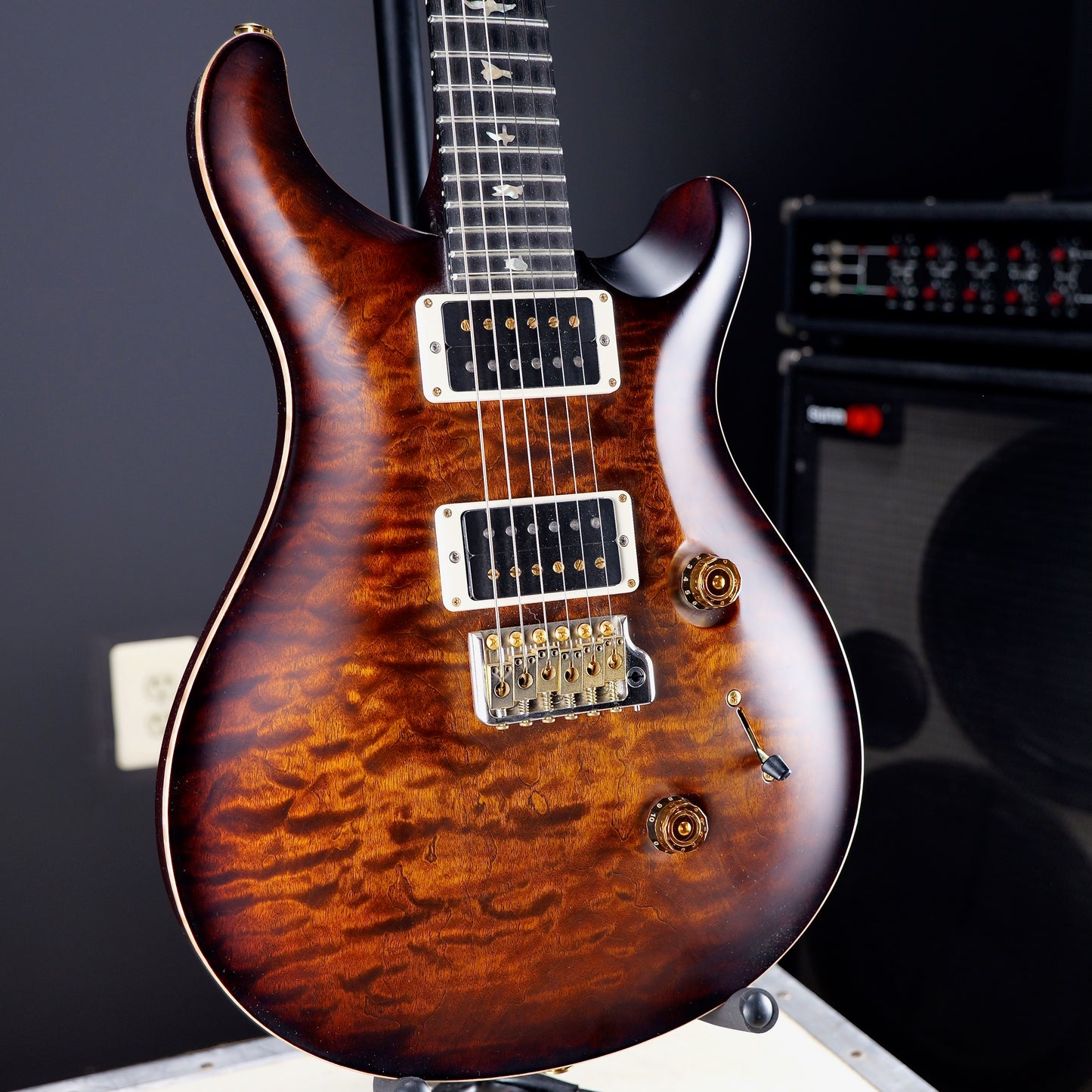 PRS Custom 24 Wood Library 1 Piece 10 Top Black Gold Burst Satin