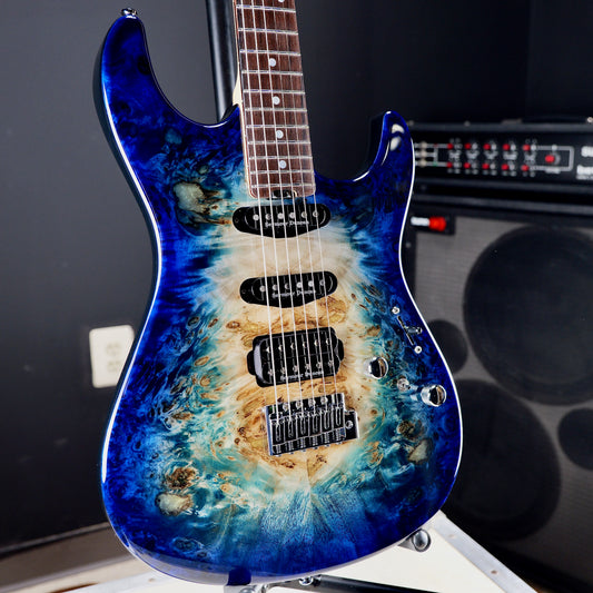 ESP Custom Shop Snapper CTM Burl Poplar Nebula Blue Burst