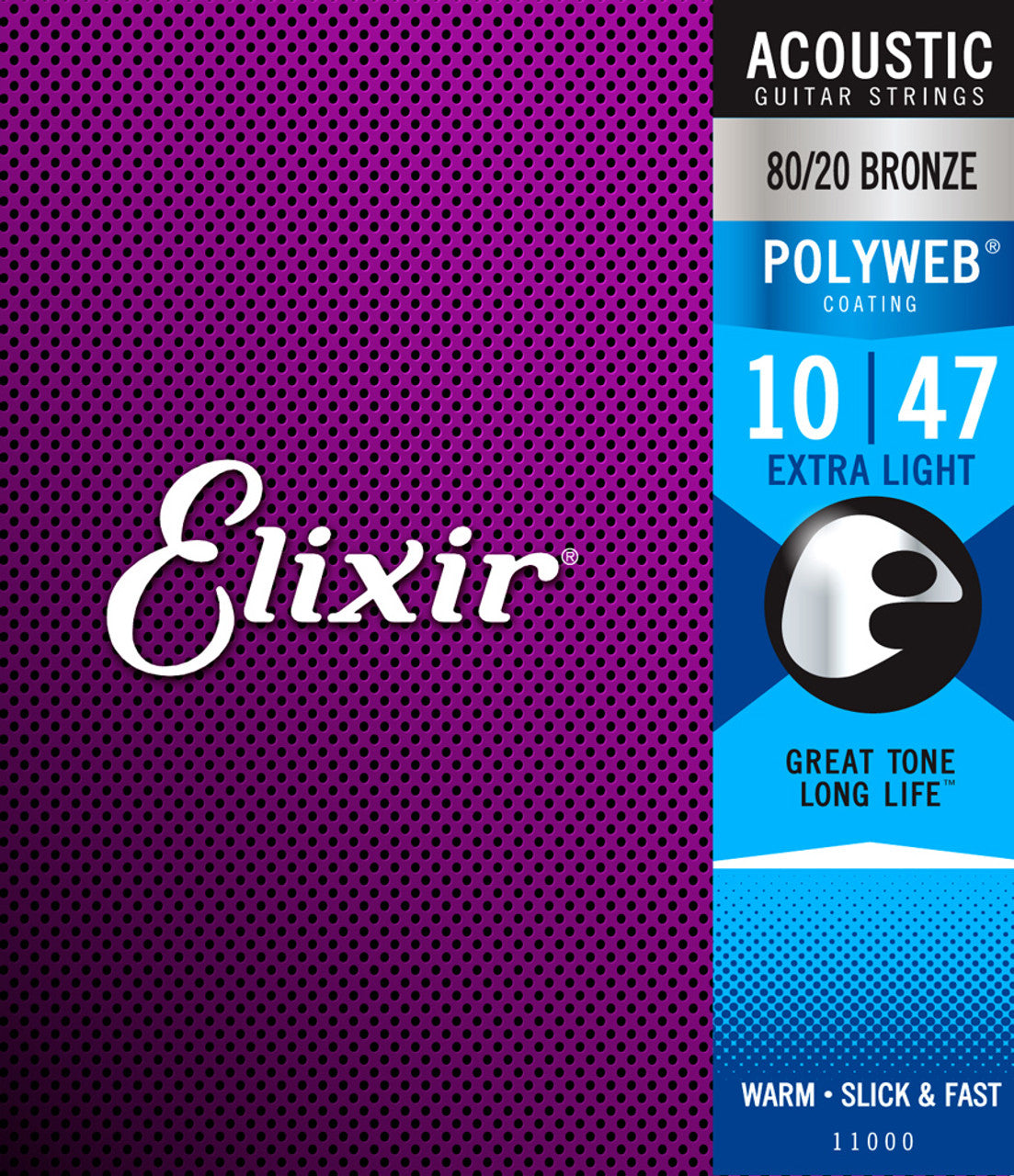 Elixir 80/20 Bronze Acoustic Guitar Strings w POLYWEB Coating 10-47 Extra Light