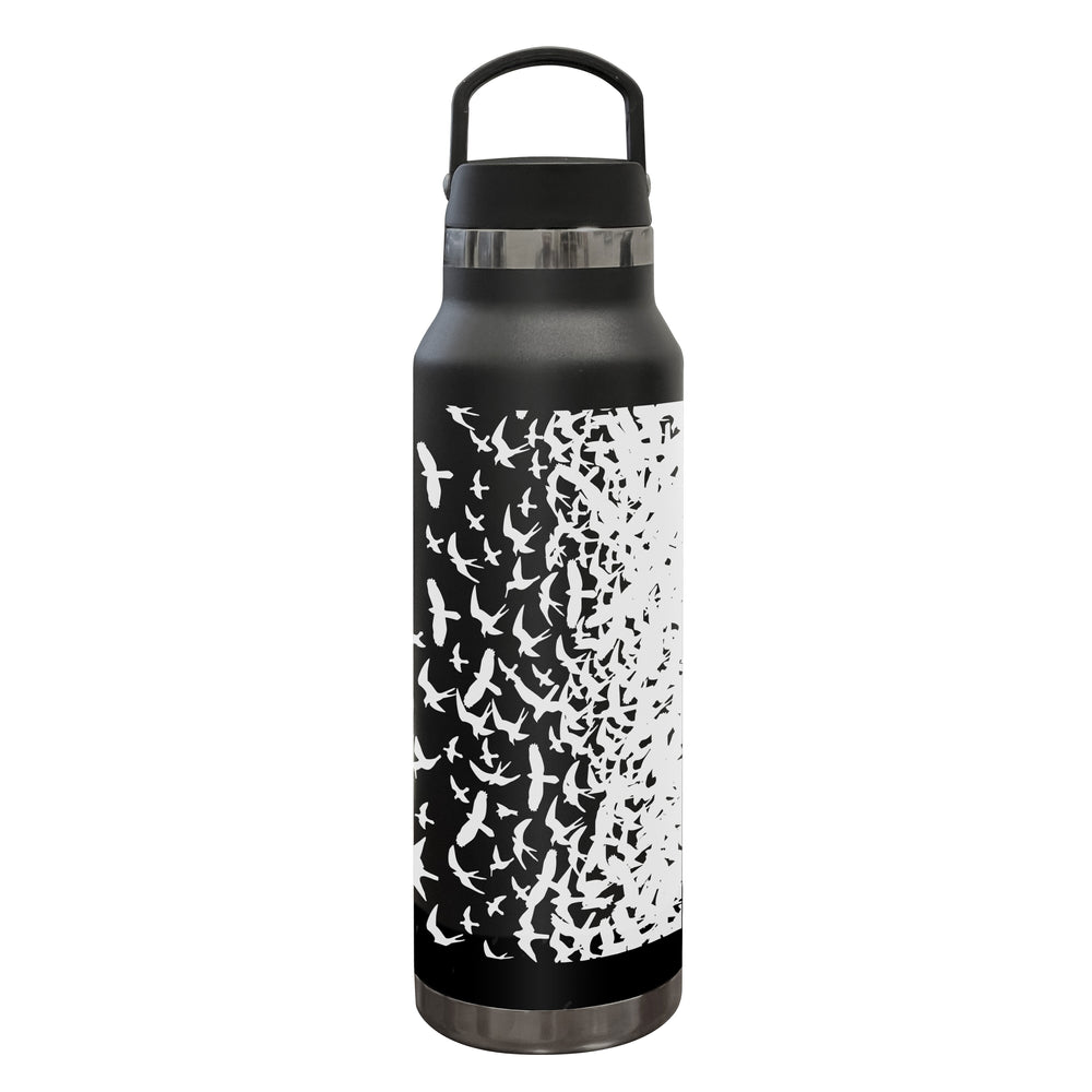 PRS Reusable Water Bottle, Birds Swarm, Black (25 oz)