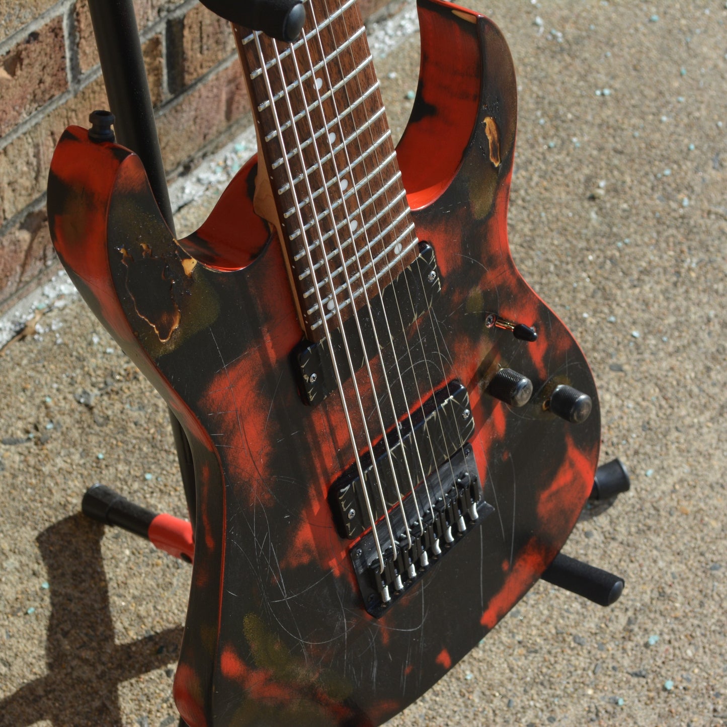 Ibanez Custom R8 w/ Bare Knuckle Cold Sweats Distressed Black and Red Satin