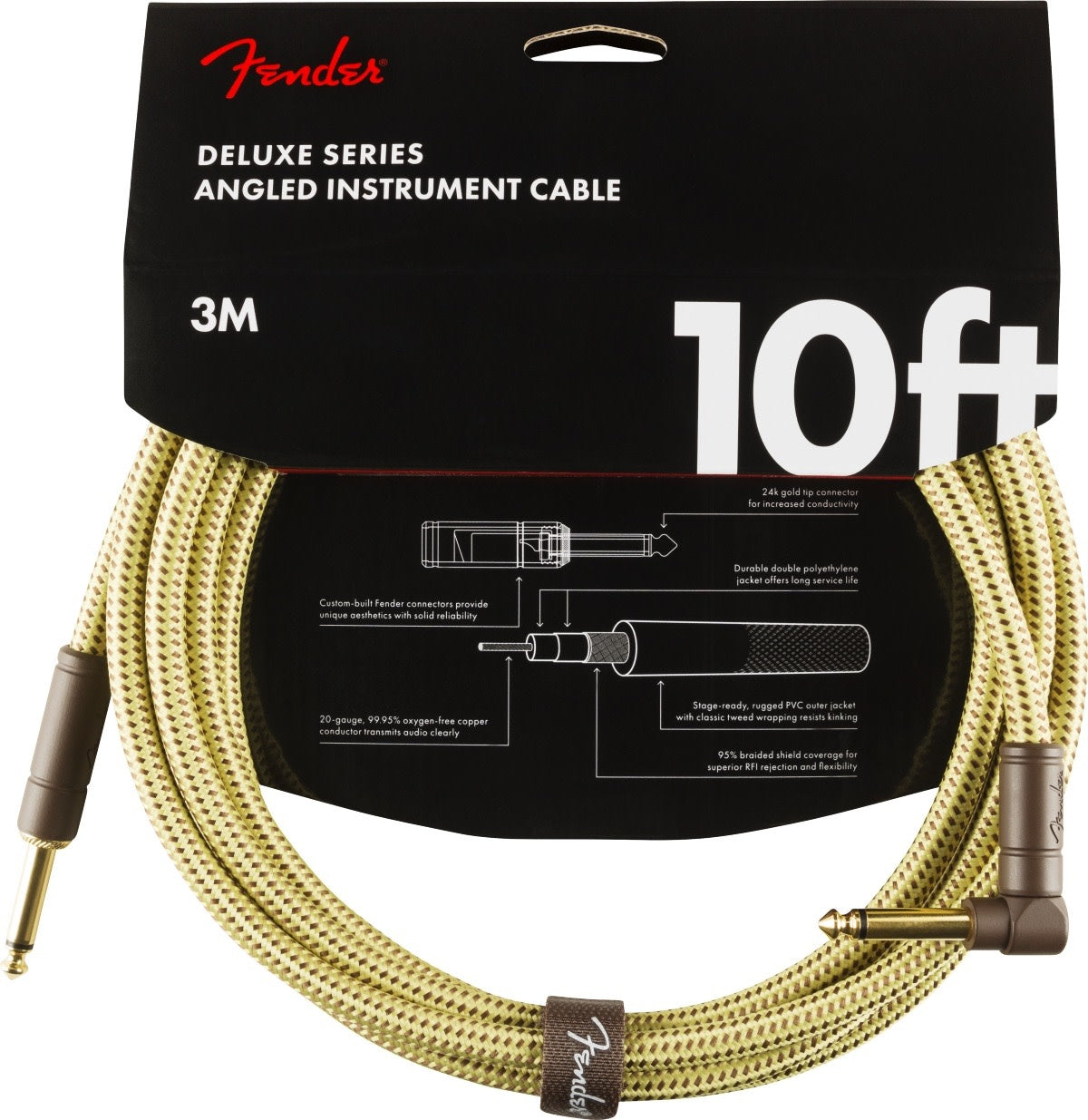 Fender Deluxe Series Instrument Cable, Straight/Angle, 10'