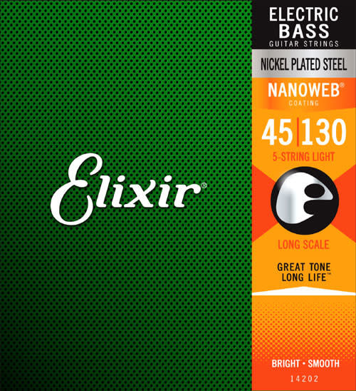 Elixir Nickel Nanoweb Long Scale Bass Strings 5 Medium 45-130