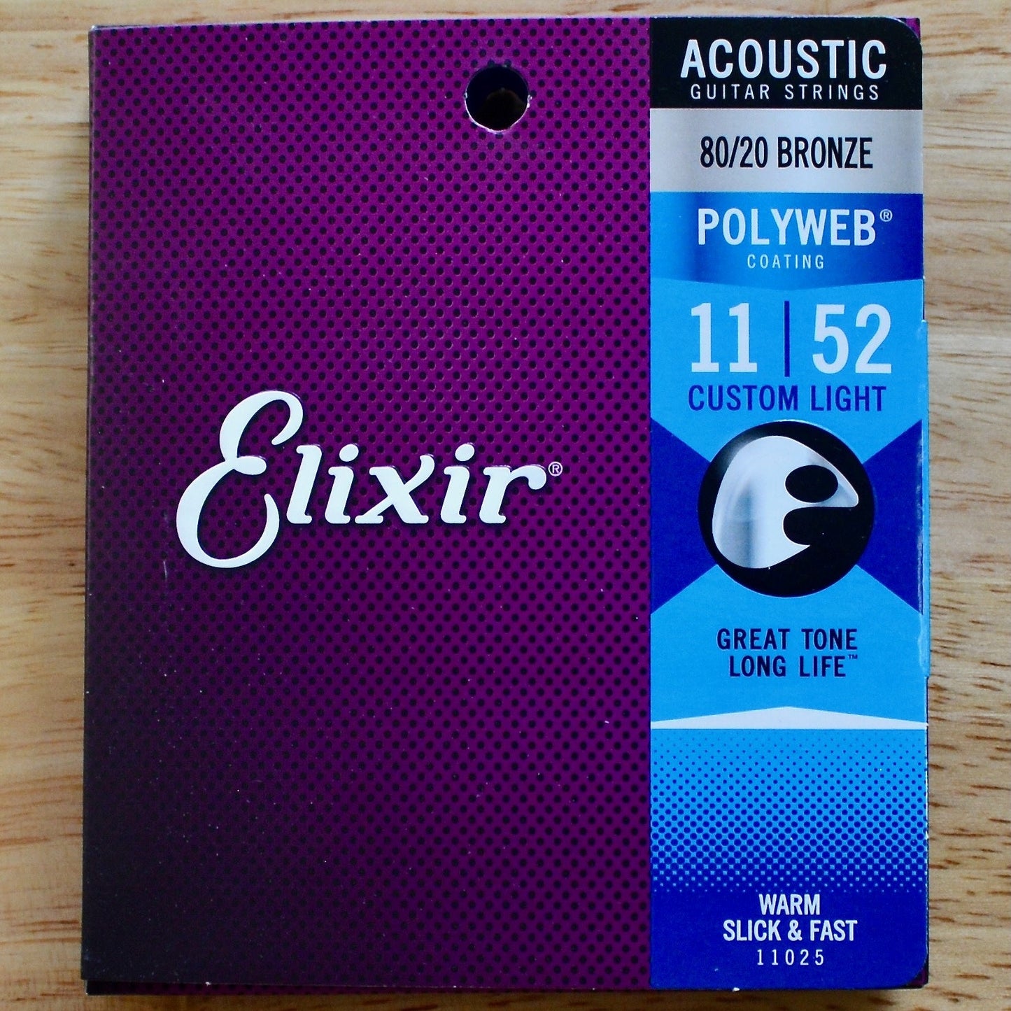 Elixir 80/20 Bronze Acoustic Strings Polyweb CoatingCustom Light