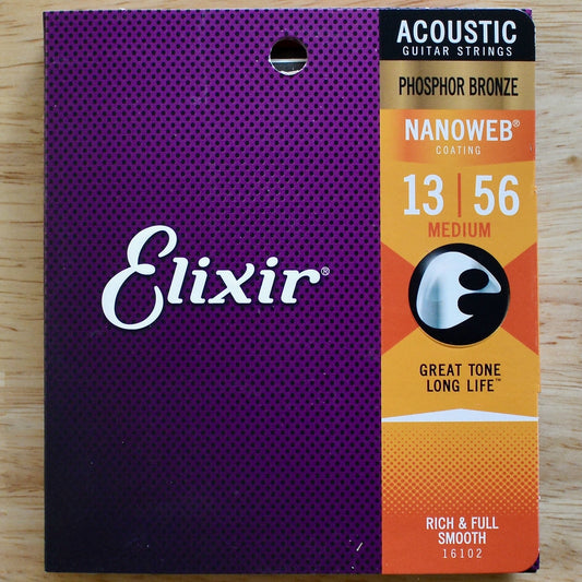 Elixir Phosphor Bronze Acoustic Strings Nanoweb Coating Medium