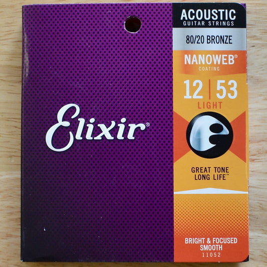 Elixir 80/20 Bronze Acoustic Strings Nanoweb Coating Light