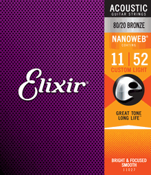 Elixir 80/20 Bronze Strings Nanoweb Custom Light 11-52