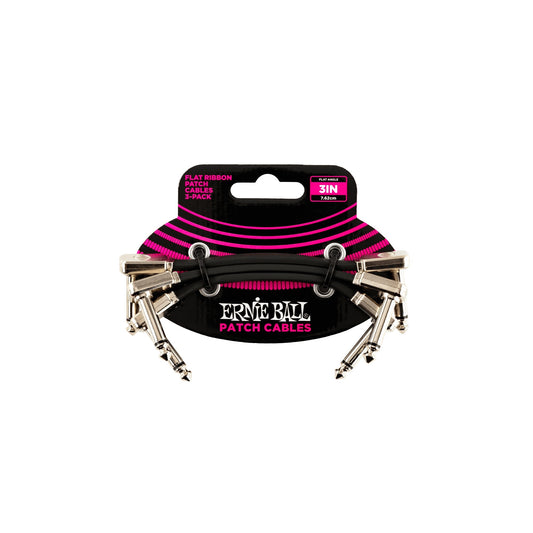 Ernie Ball Flat Ribbon 3" Patch Cable 3 Pack Black
