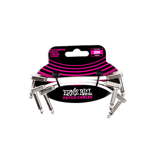 Ernie Ball Flat Ribbon Patch Cables 3 Pack 3" White