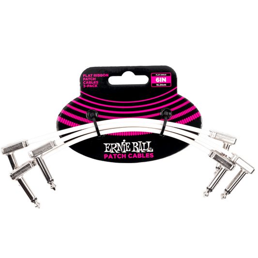 Ernie Ball Flat Ribbon Patch Cables 3 Pack 6" White
