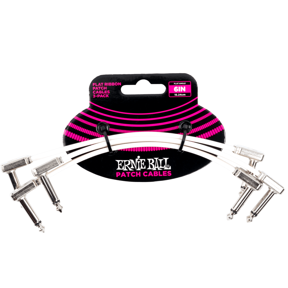 Ernie Ball Flat Ribbon Patch Cables 3 Pack 6" White