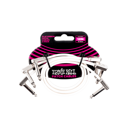 Ernie Ball Flat Ribbon Patch Cables 3 Pack 12" White