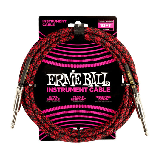 Ernie Ball 10' Braided Straight / Angle Instrument Cable - Red Black