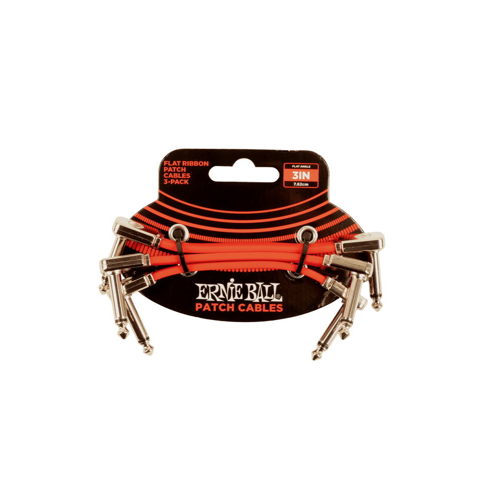 Ernie Ball Flat Ribbon Patch Cables 3 Pack 3" Red