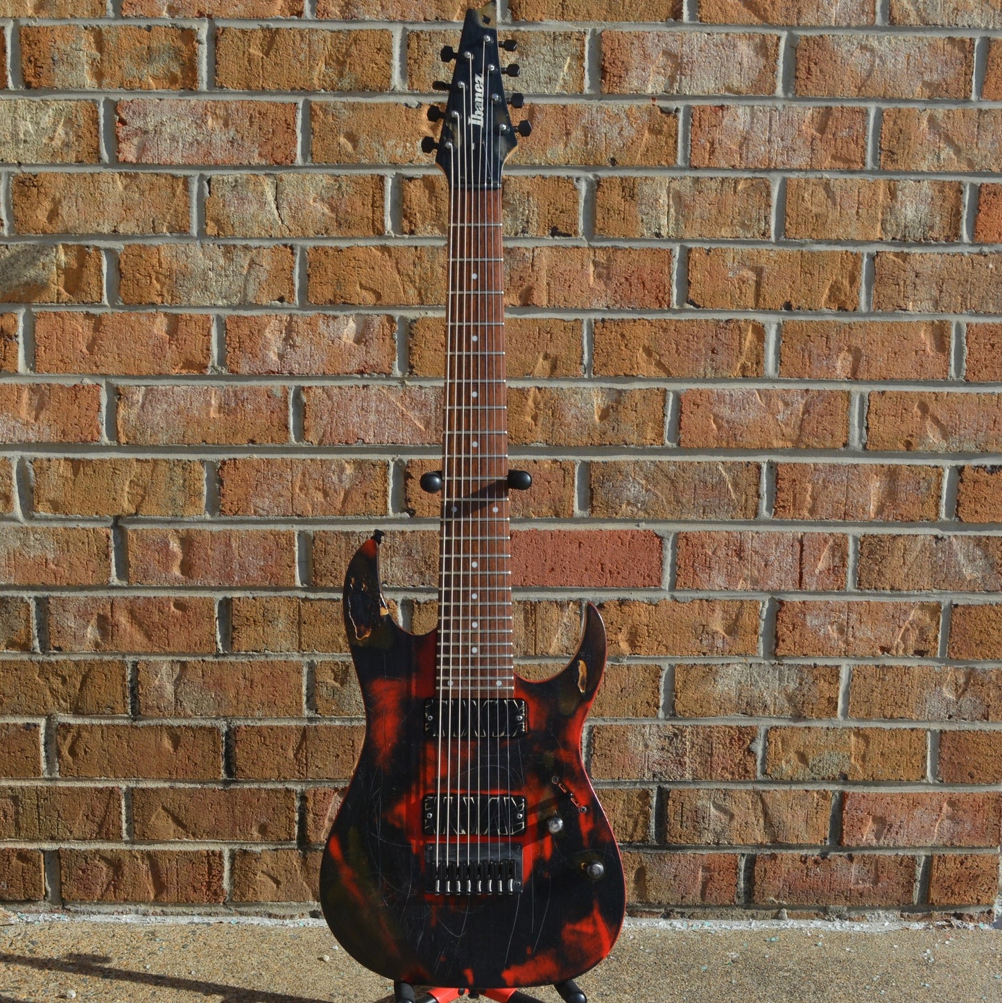 Ibanez Custom R8 w/ Bare Knuckle Cold Sweats Distressed Black and Red Satin