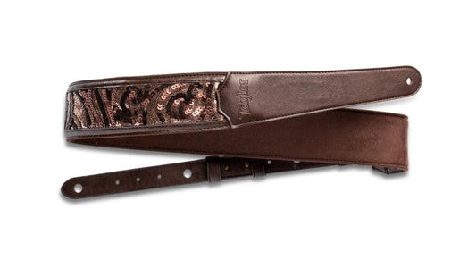Taylor 2.25" Vegan Leather Guitar Strap - Chocolate Brown Sequin
